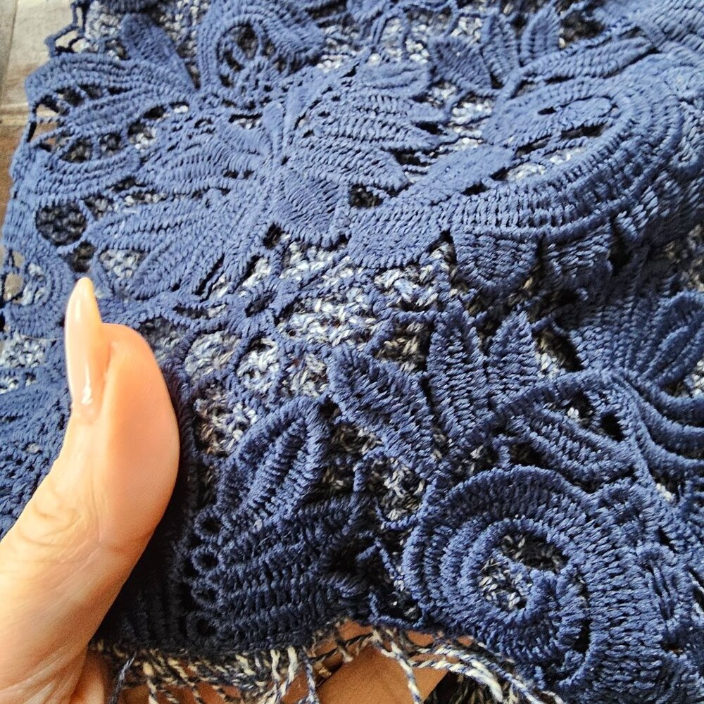 Chicos Women's Cardigan Sweater Patchwork Fringed Edges size Chico's 1 - Picture 4 of 9